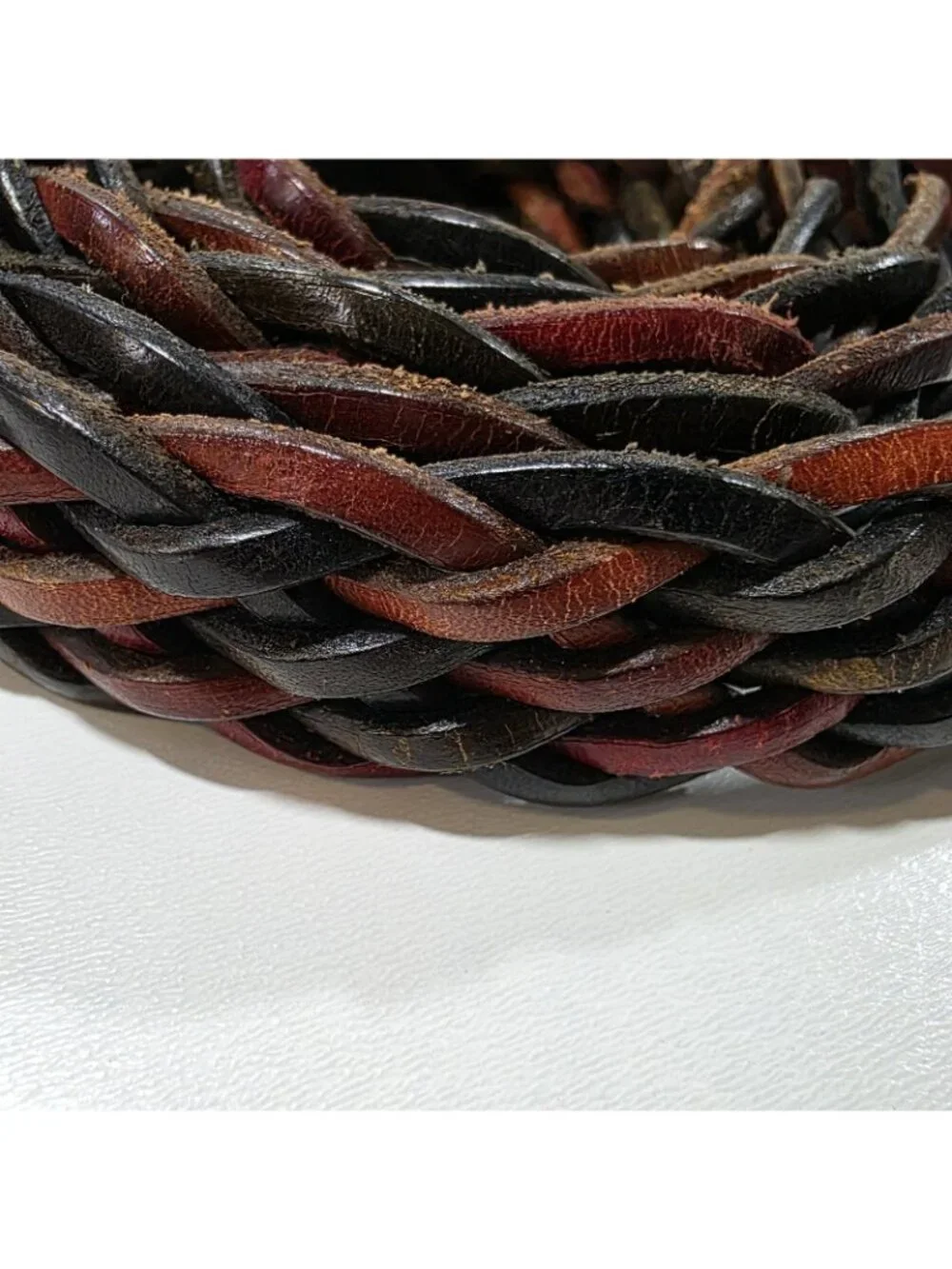 Vintage Leather Belt Unisex‎ Rainbow Multicolor Woven Braided Sz 40 Turkey